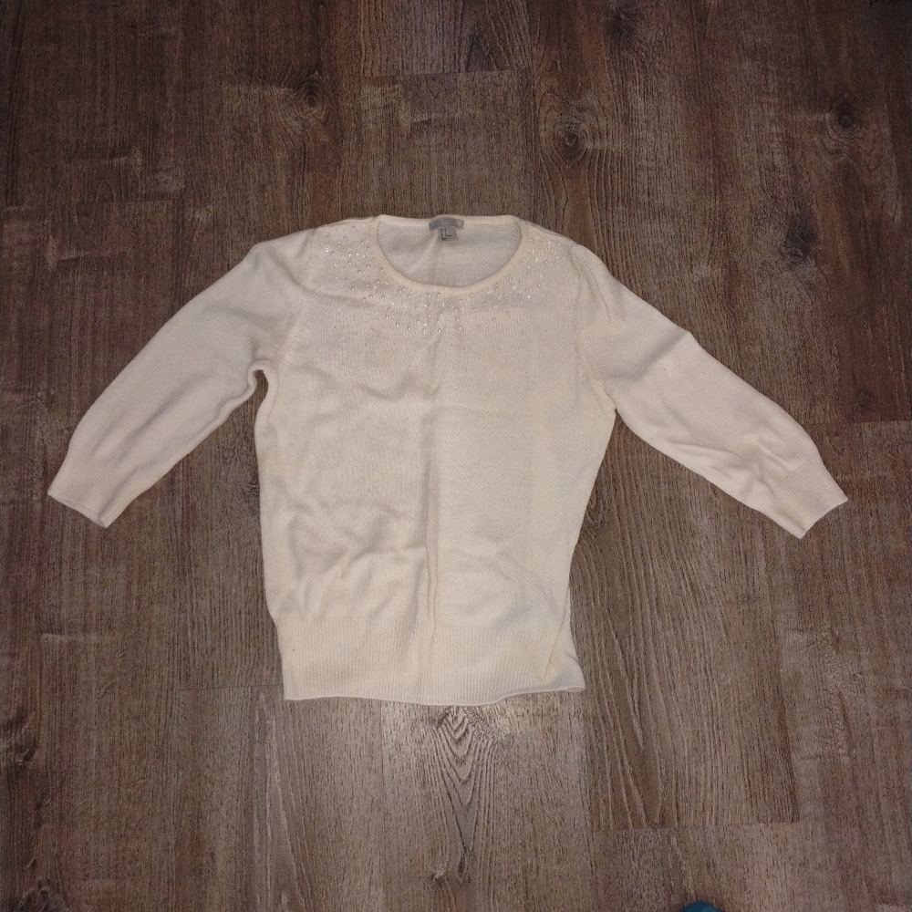 H&M Cream Beaded & Sequin Embellished Sweater - Holiday Sparkle - Size Medium (M